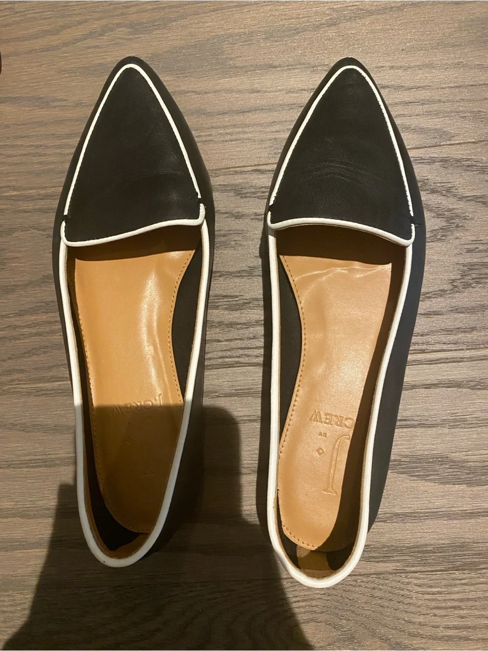 J.Crew Black & White Edie leather pointed-toe loafers